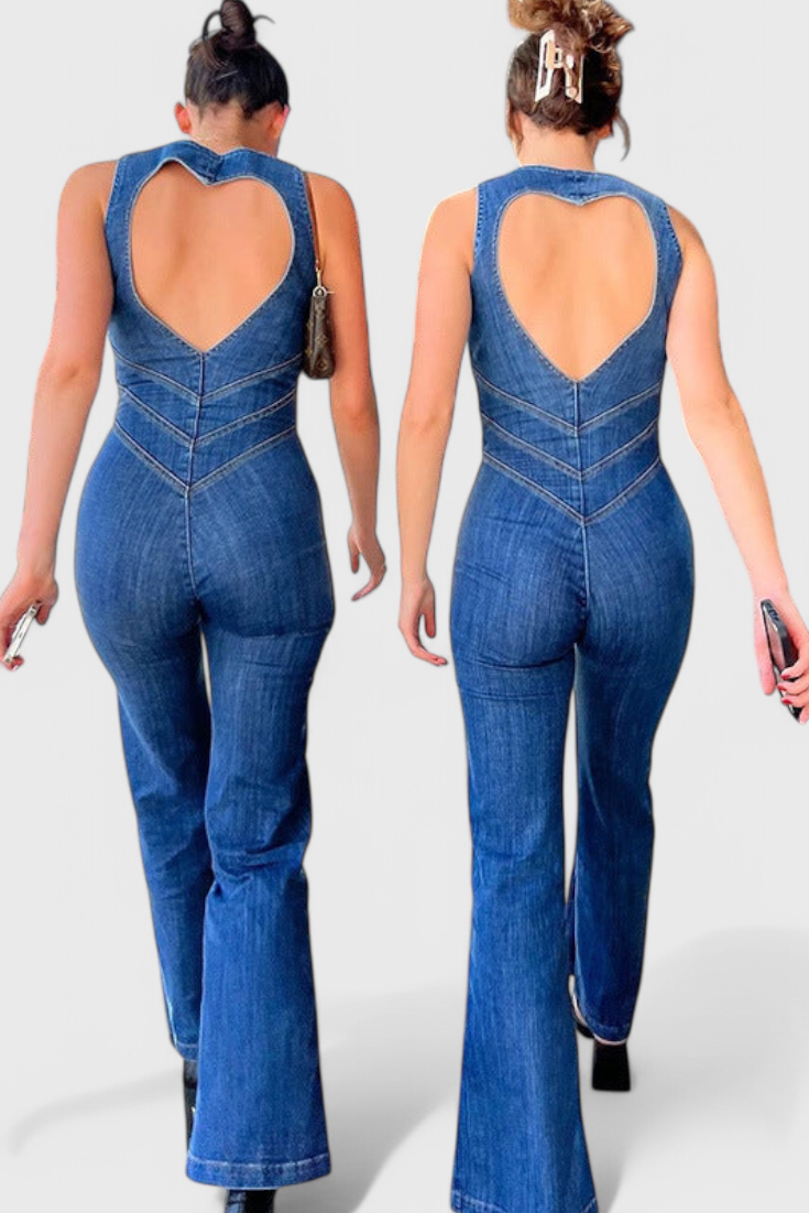 Maisie Denim Jumpsuit with Heart-Shaped Cutout