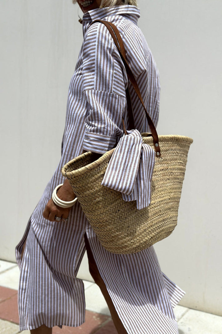 Yolanda | Classic Striped Maxi Shirt Dress