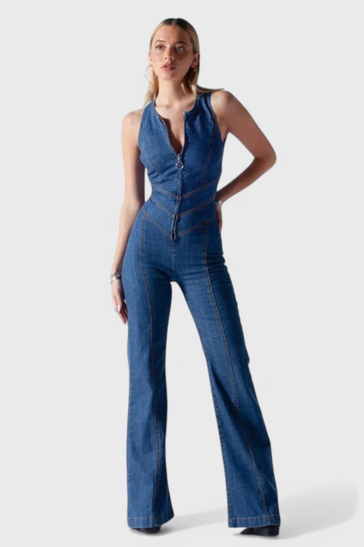 Maisie Denim Jumpsuit with Heart-Shaped Cutout