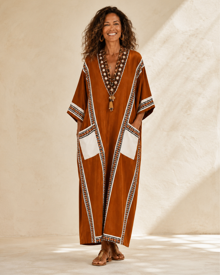 Nadia Ethnic Terracotta Caftan