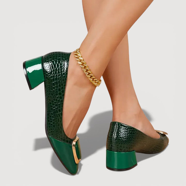 Livana | Crocodile Effect Square Heels