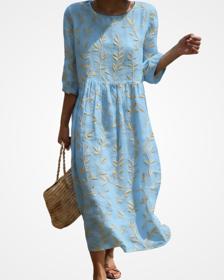 Lerato | Midi Dress with Round Neck and Embroidery