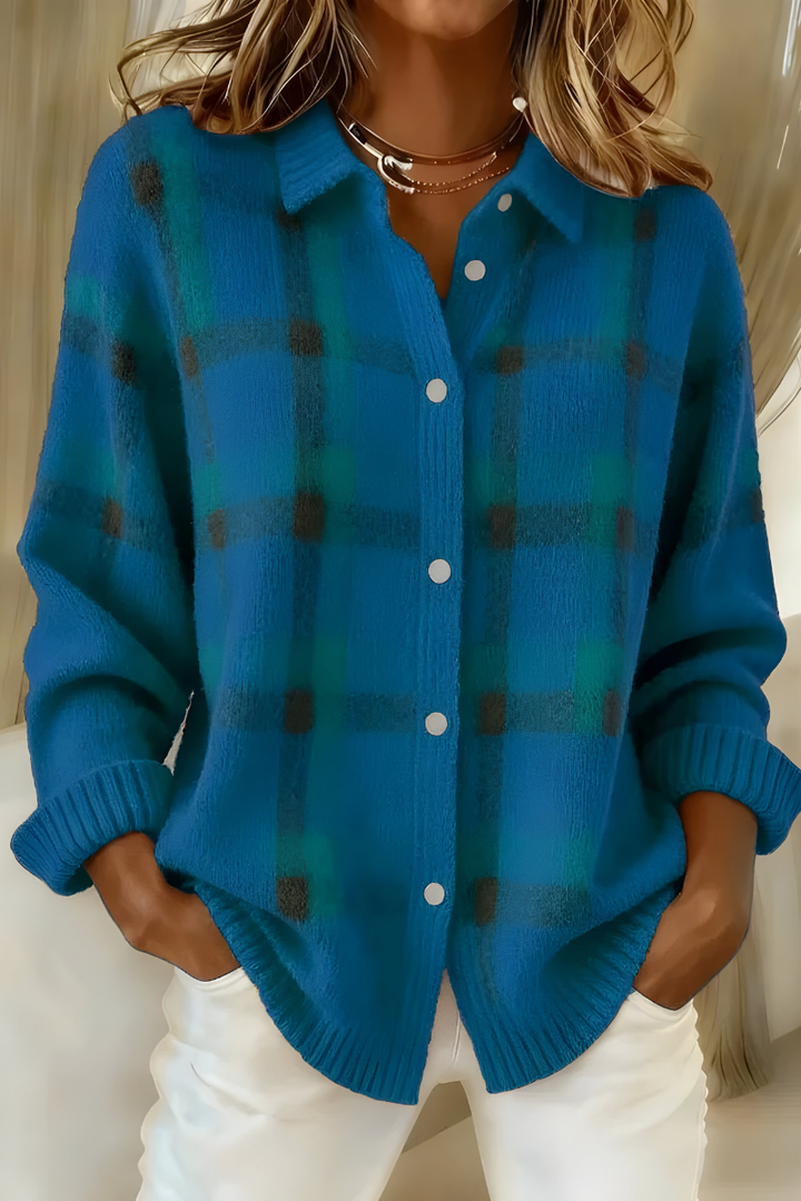 Ugnė - Soft Knit Shirt with Checkered Pattern