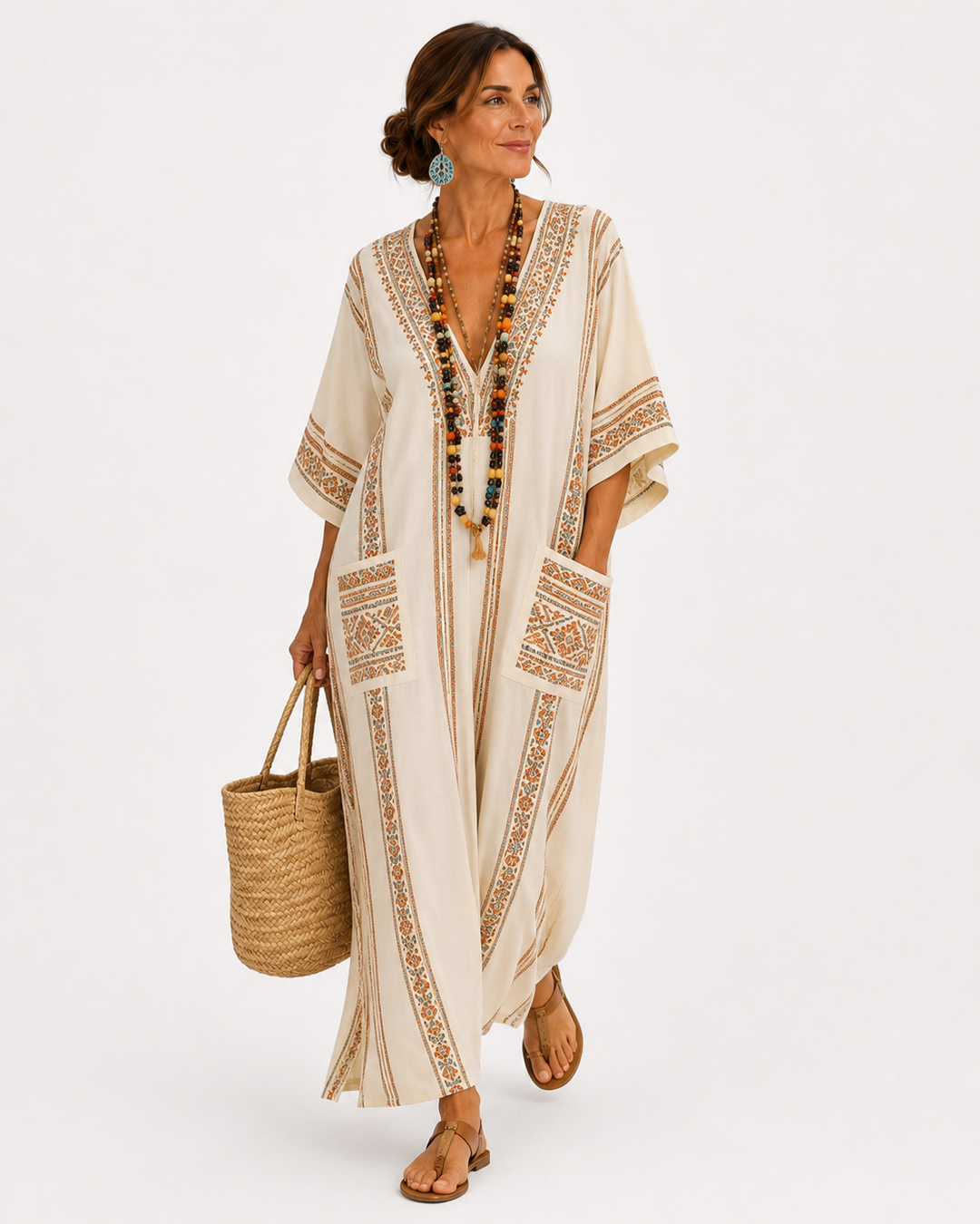 Dalia Ethnic Beige Caftan