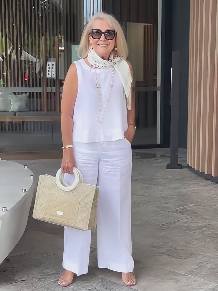 Trinidad | White Set Blouse and Wide Pants