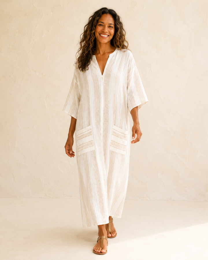 Aisha White Striped Kaftan