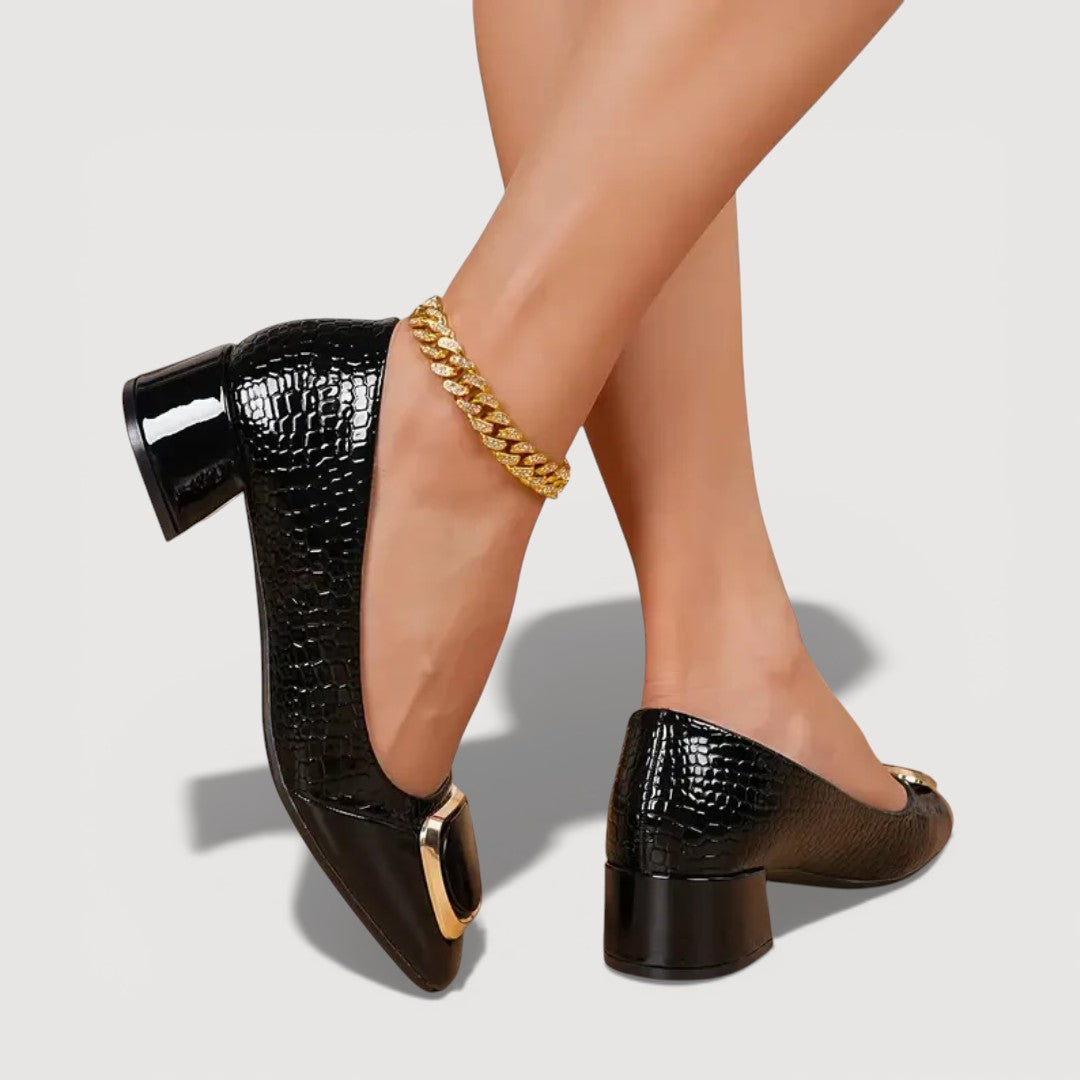 Livana | Crocodile Effect Square Heels