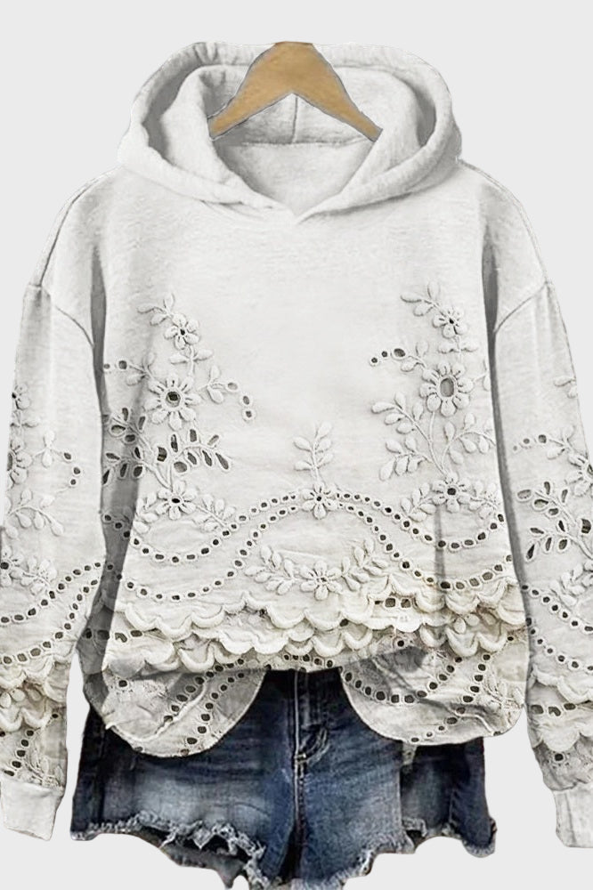 Soft green hoodie sweater with lace details