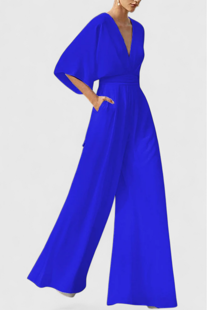 Elegant | Long Jumpsuit with Wide Legs and V-Neck