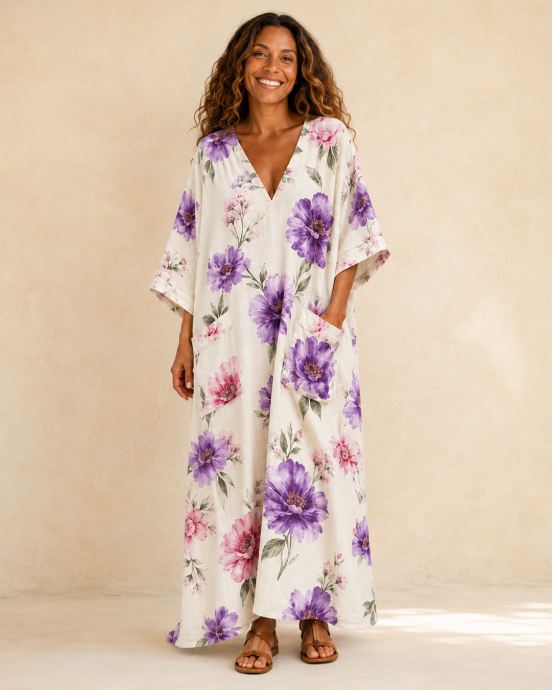 Inés White Floral Kaftan