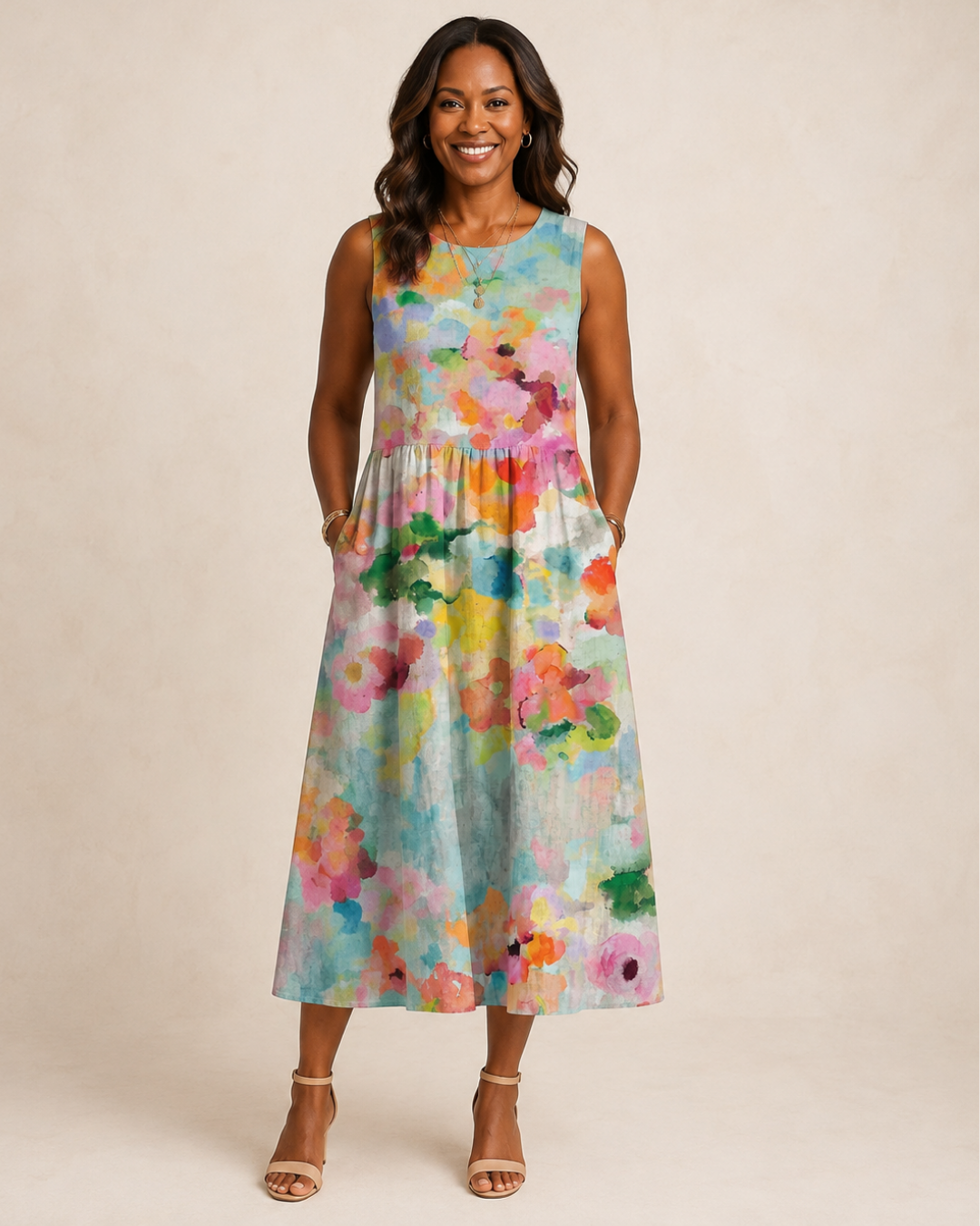 Yolanda | Elegant Multicolor Midi Dress