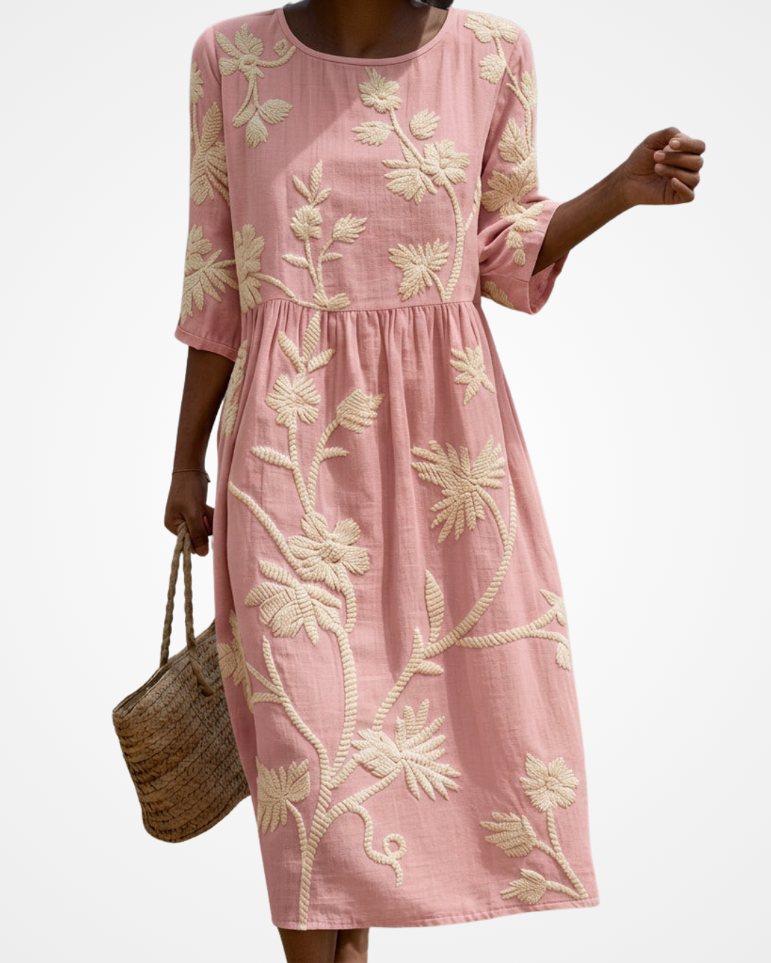 Tarryn | Midi Dress with Plant and Flower Embroidery