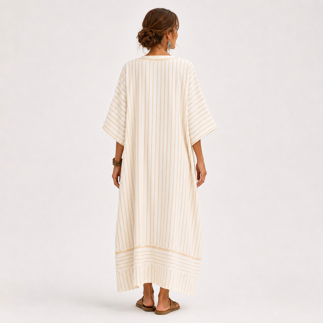 Beige Striped Kaftan