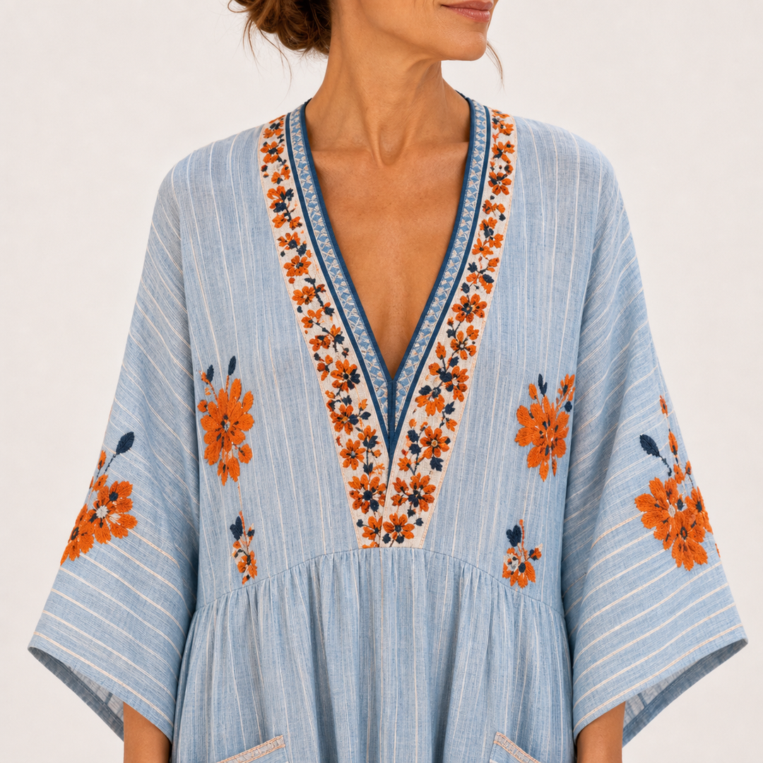 Embroidered Blue Marina Caftan