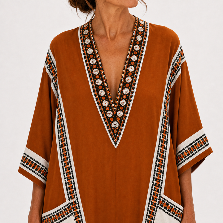 Nadia Ethnic Terracotta Caftan