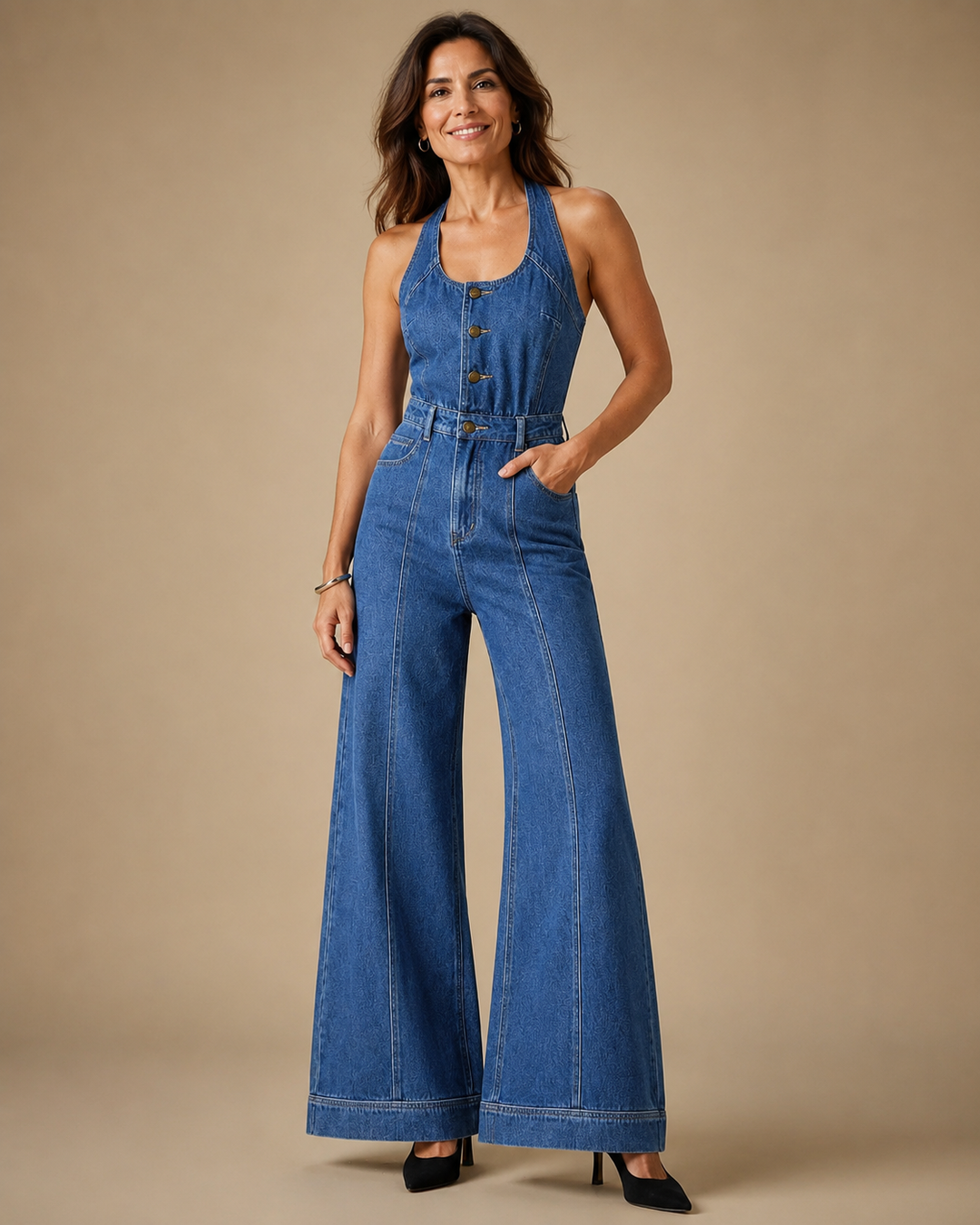 Celia | Denim Jumpsuit with U Neckline