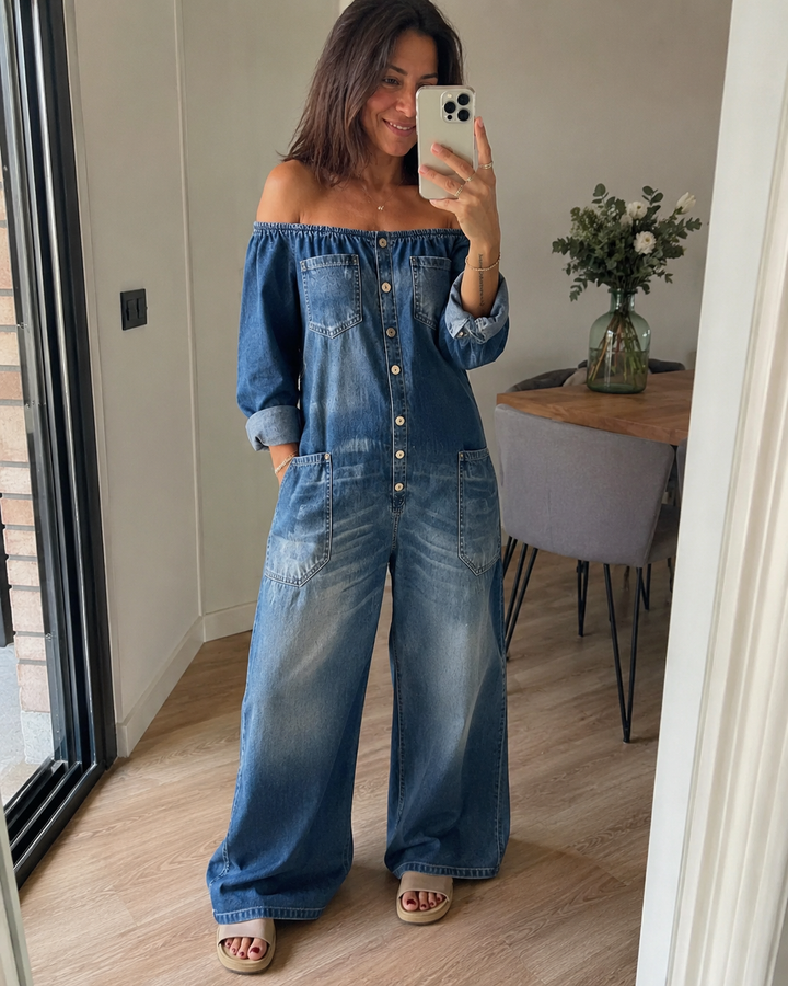 Noa | Denim Jumpsuit with Off-Shoulder Neckline