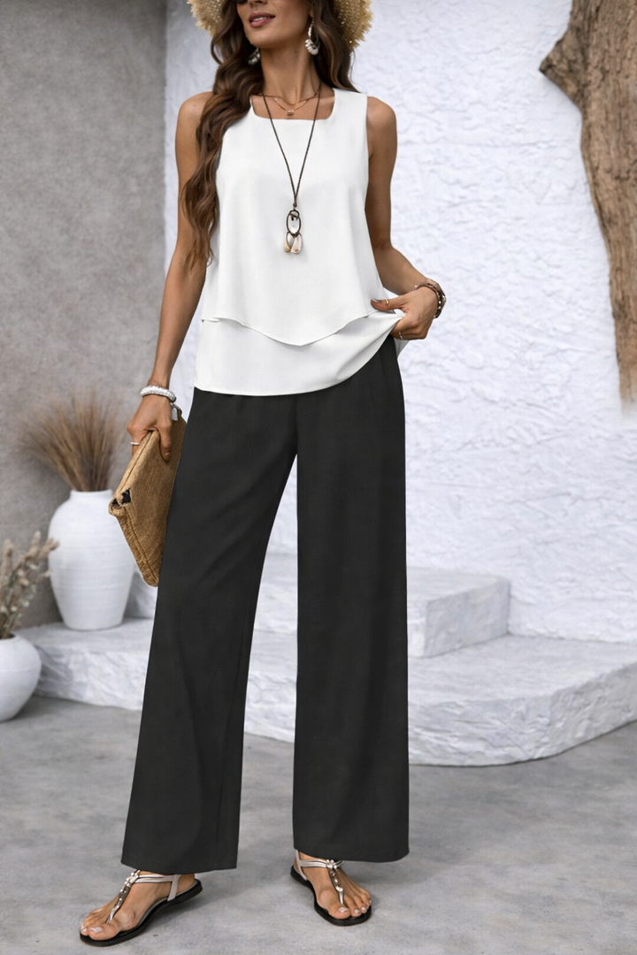 Gregoria | Two-Tone Set White Blouse and Black Pants