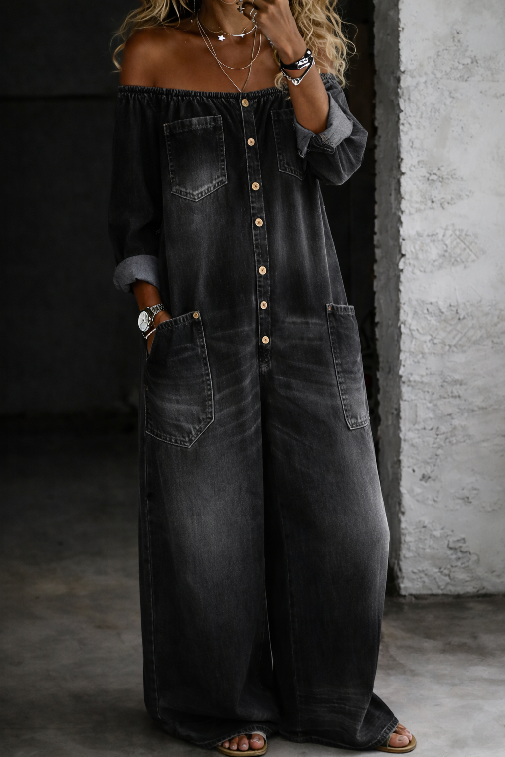 Rethabile | Sidonie | Combinazione in denim con spalle scoperte