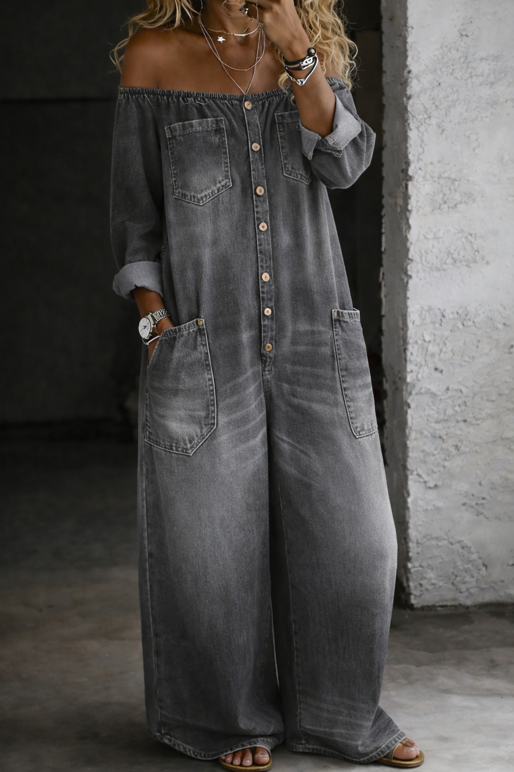Rethabile | Sidonie | Combinazione in denim con spalle scoperte
