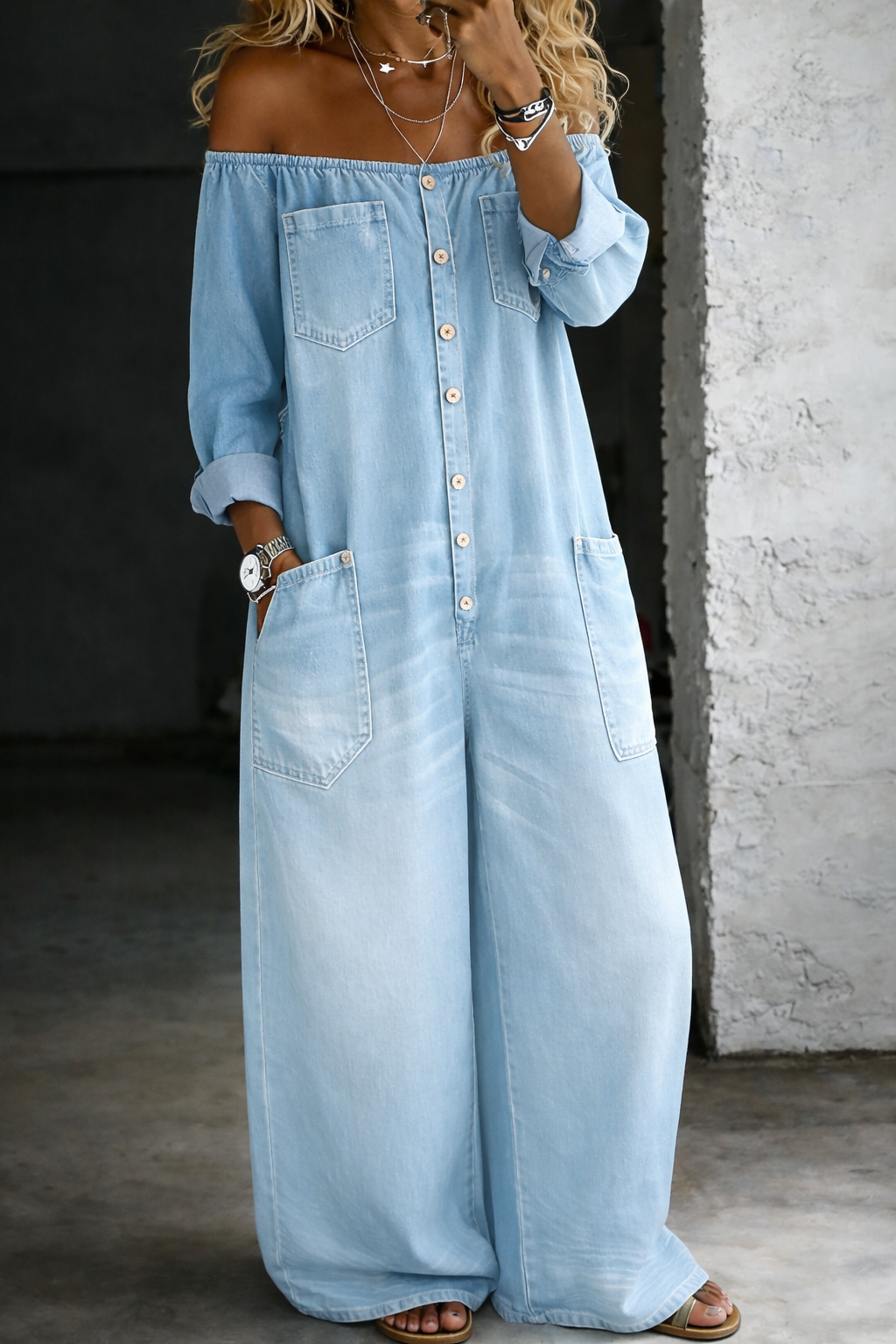 Rethabile | Sidonie | Combinazione in denim con spalle scoperte