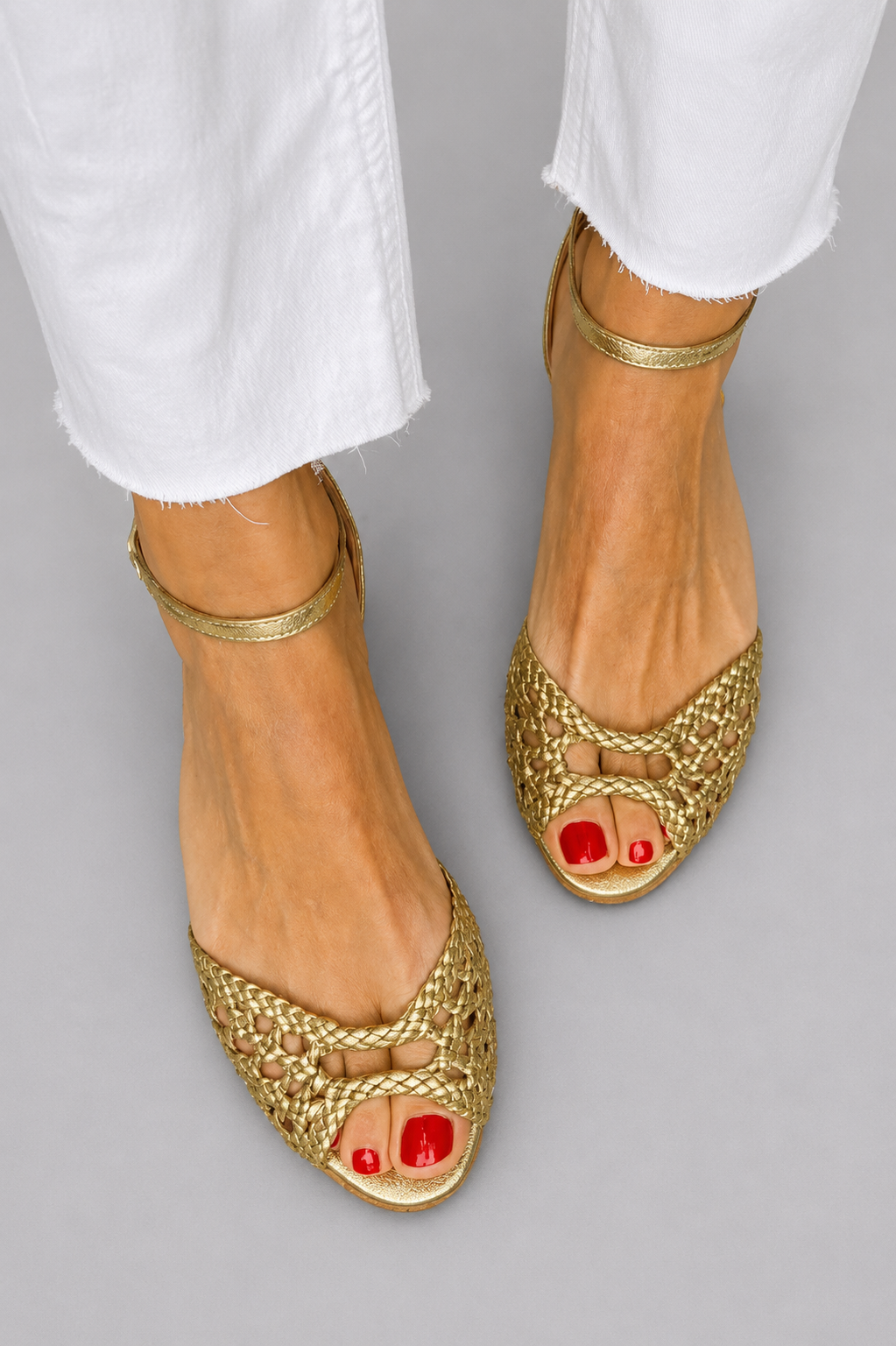 Palesa | Golden Woven Flat Sandals