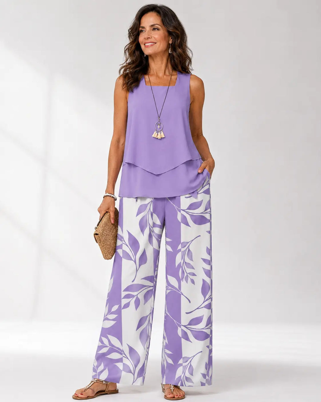 Justa | Lilac Set Blouse and Botanical Pants