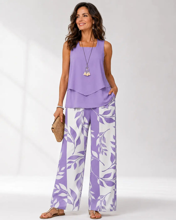 Justa | Lilac Set Blouse and Botanical Pants