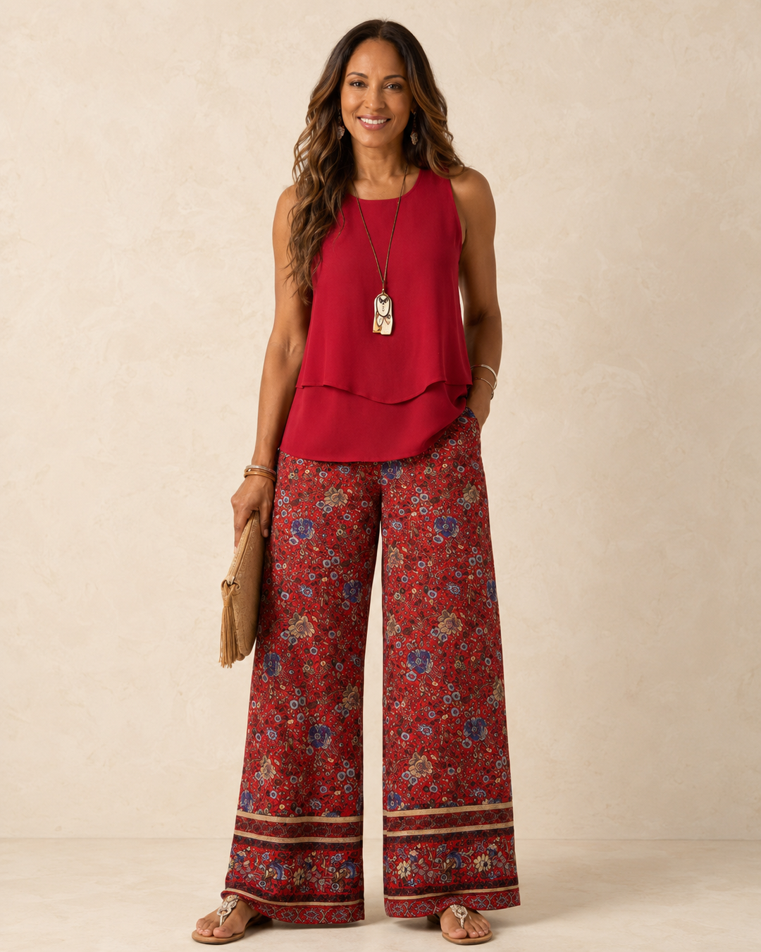 Cayetana | Boho Layered Top and Floral Pants Set