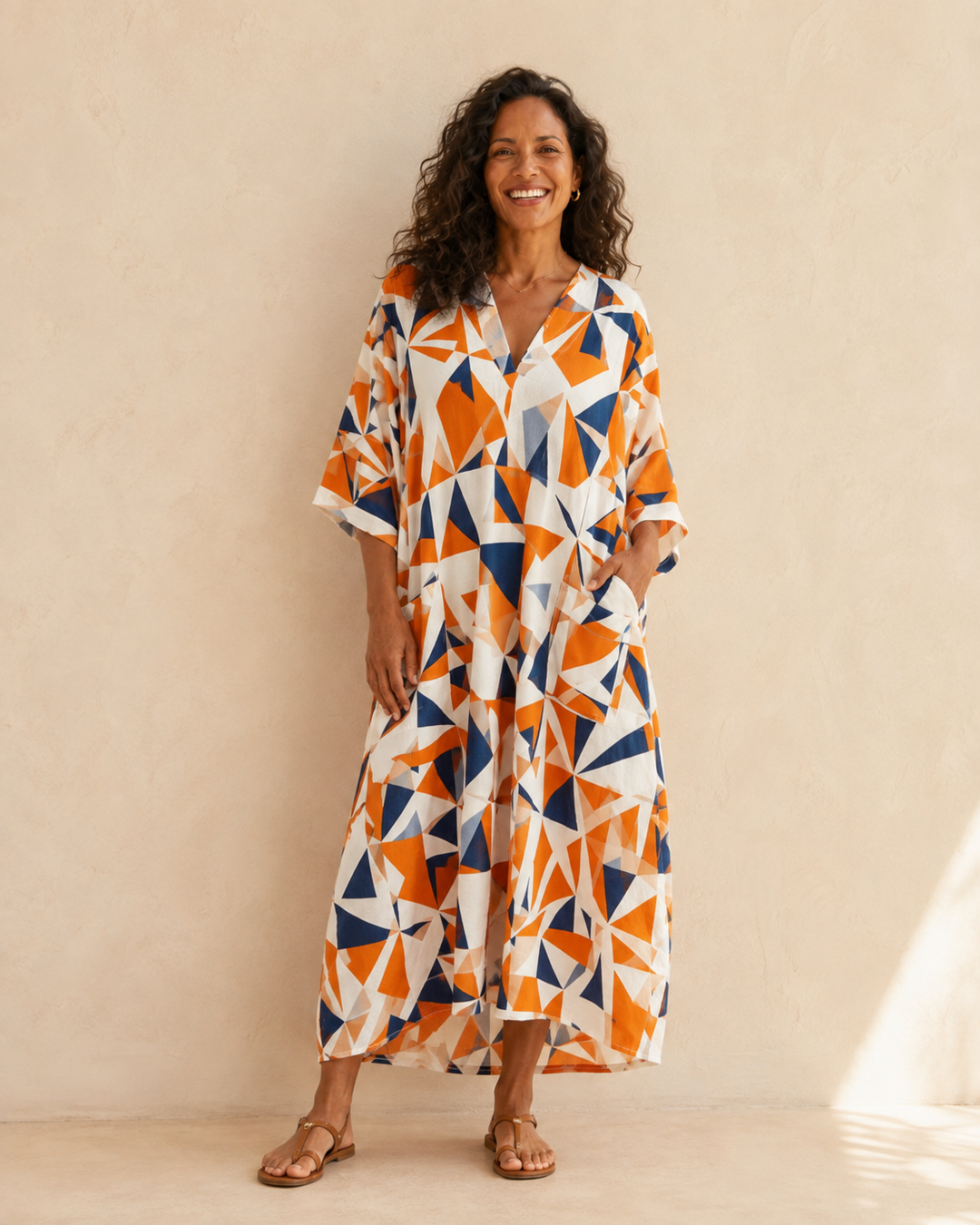 Layla Caftan Orange Geometric