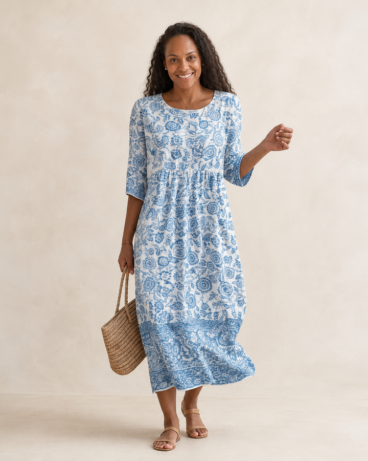 Refilwe | Maxi Dress with Round Neckline and Embroidery