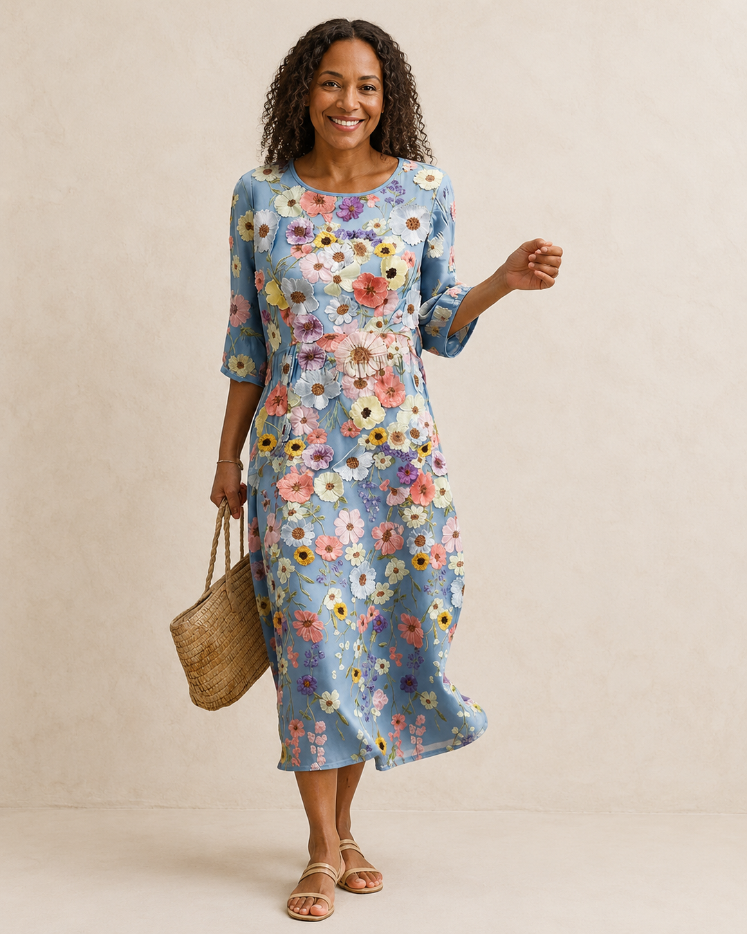 Kirsten | Comfortable and Elegant Midi Dress with Embroidery