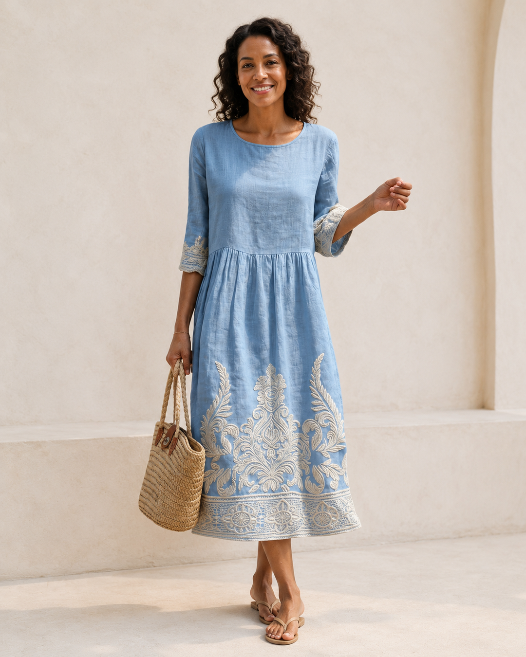 Zanele | Dress with Plant and Flower Embroidery