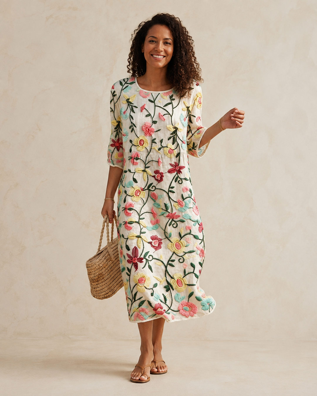Thandeka | Women's Floral Dress with Embroidery