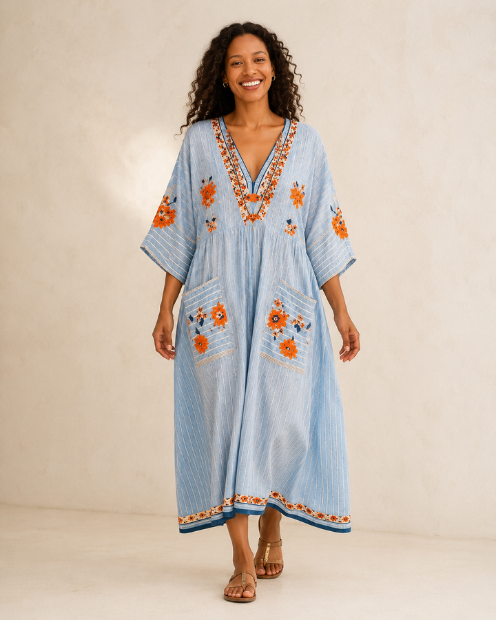 Embroidered Blue Marina Caftan