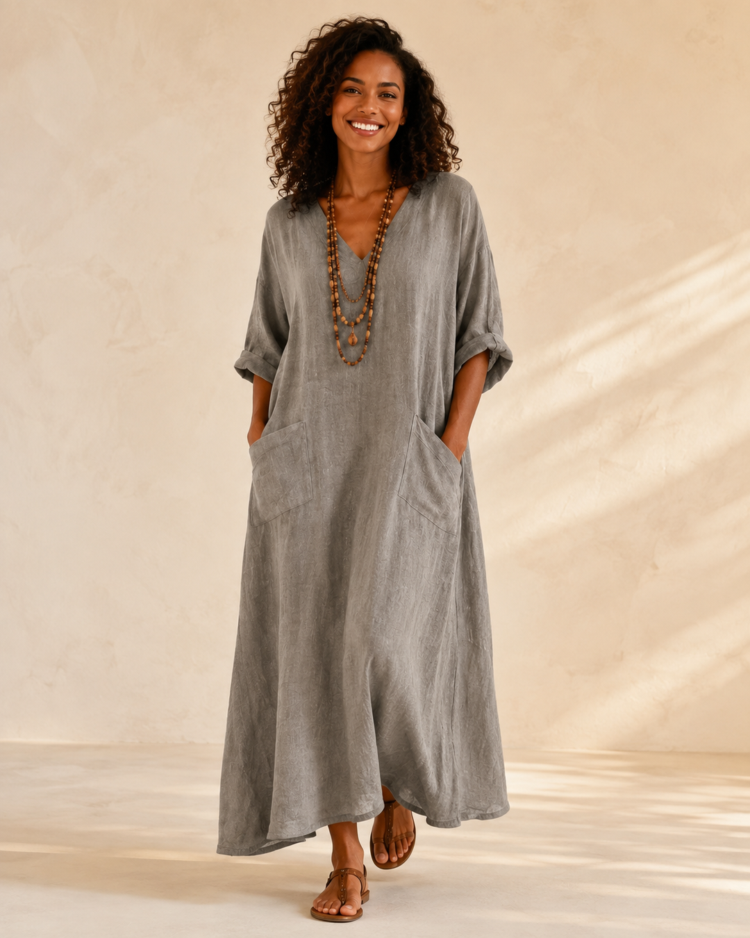 Valentina Gray Solid Caftan