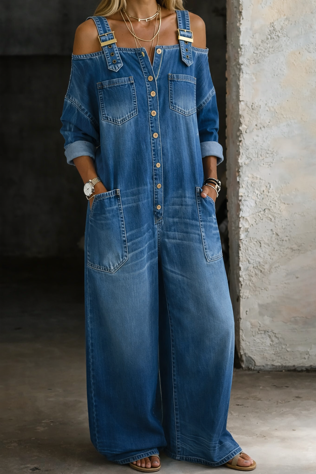 Zanele | Pernelle | Tuta in denim con spalle scoperte