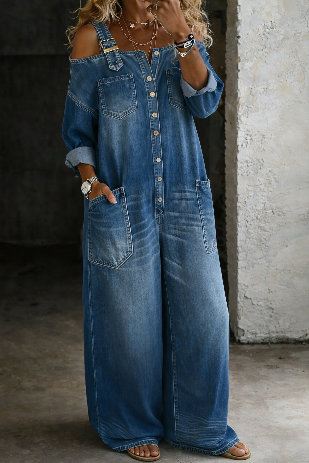 Zanele | Pernelle | Tuta in denim con spalle scoperte
