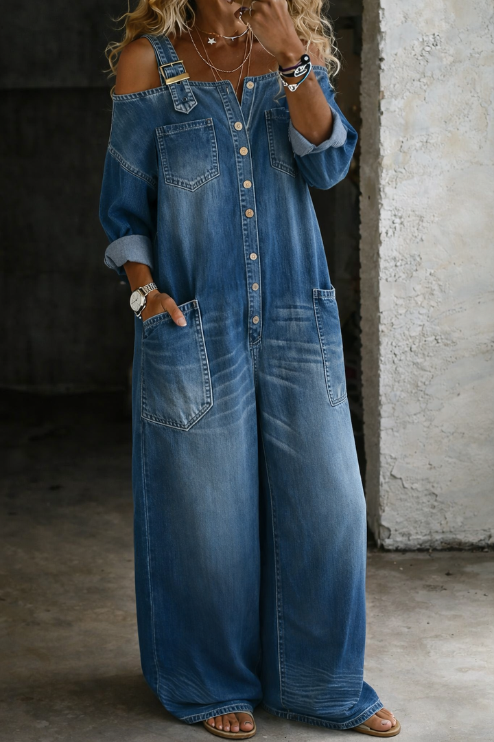 Zanele | Pernelle | Tuta in denim con spalle scoperte