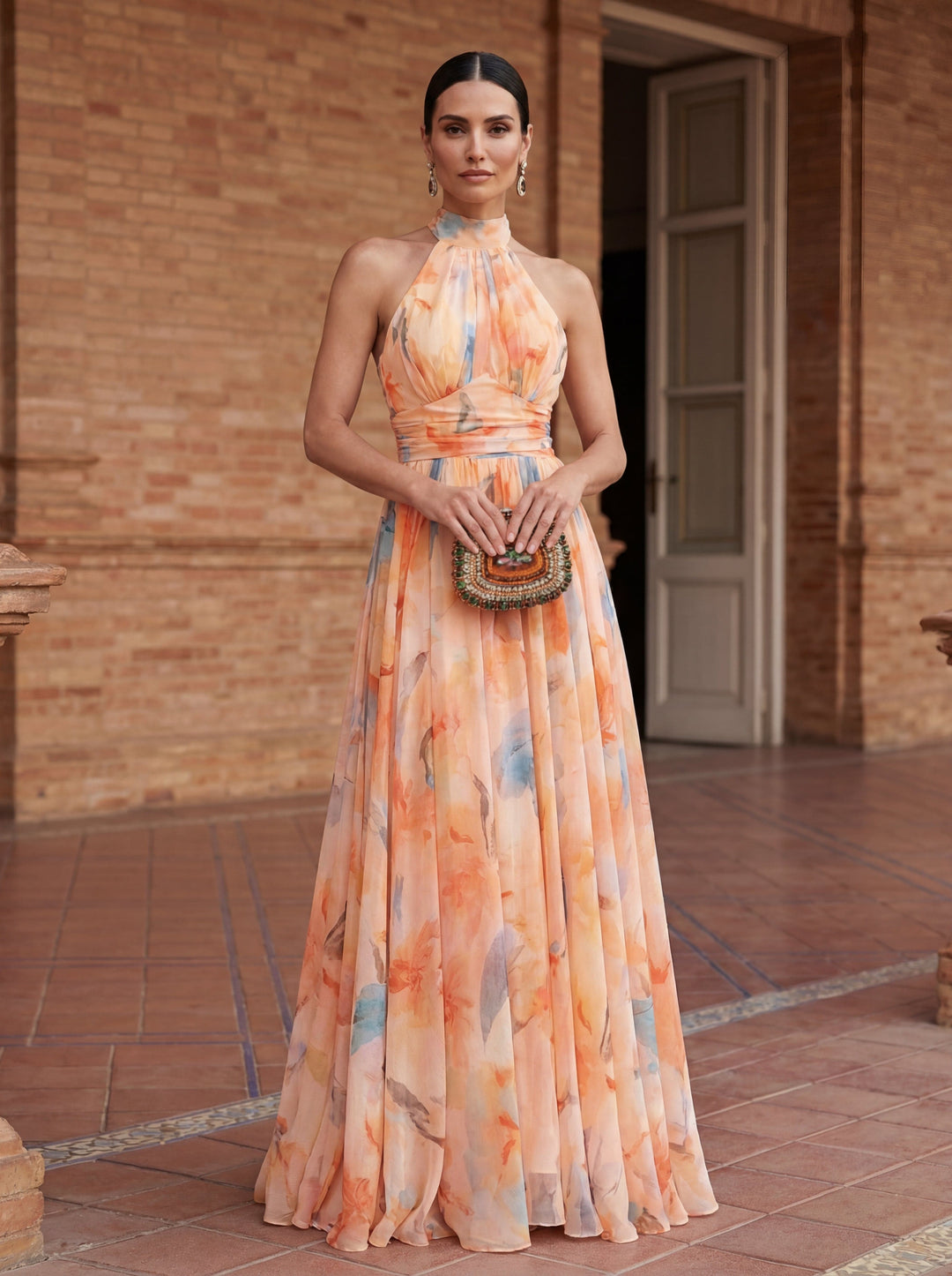 Chloe | Halter Neck Dress with Watercolor Print
