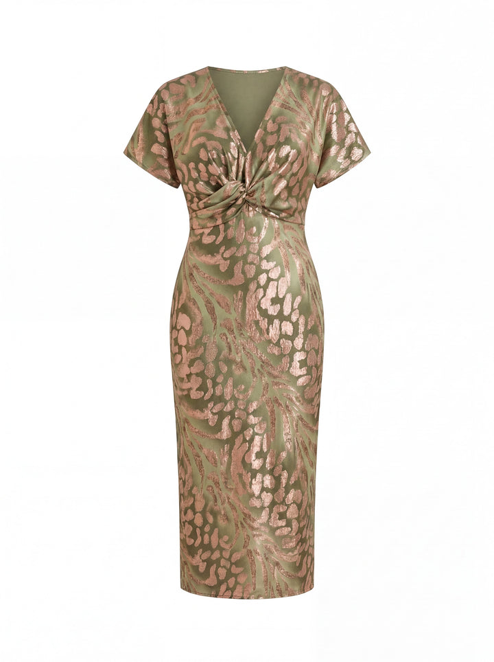 Megan | Midi Dress with Slimming Effect, Central Knot, and Fluid Drape