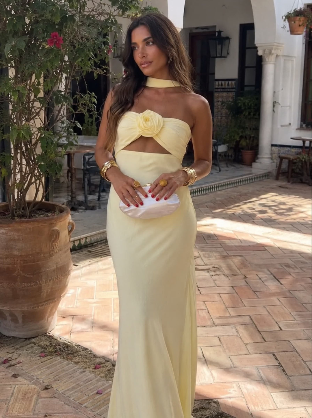 Tarryn | Maxi Halter Dress with Rose Corsage