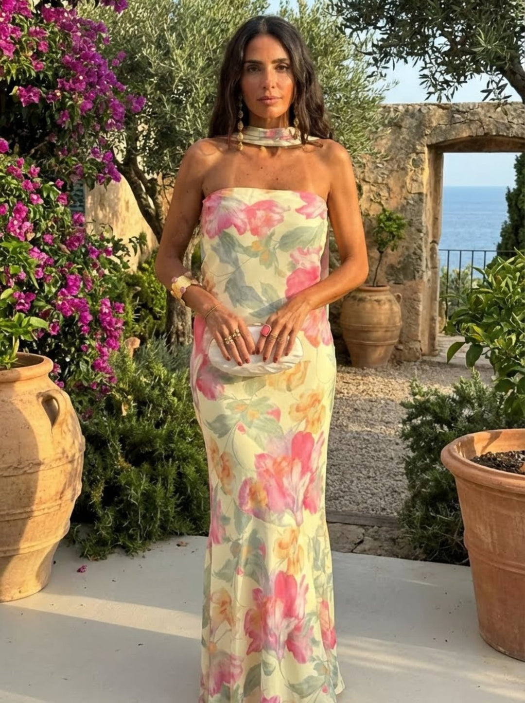 Faith | Strapless Floral Watercolor Long Dress