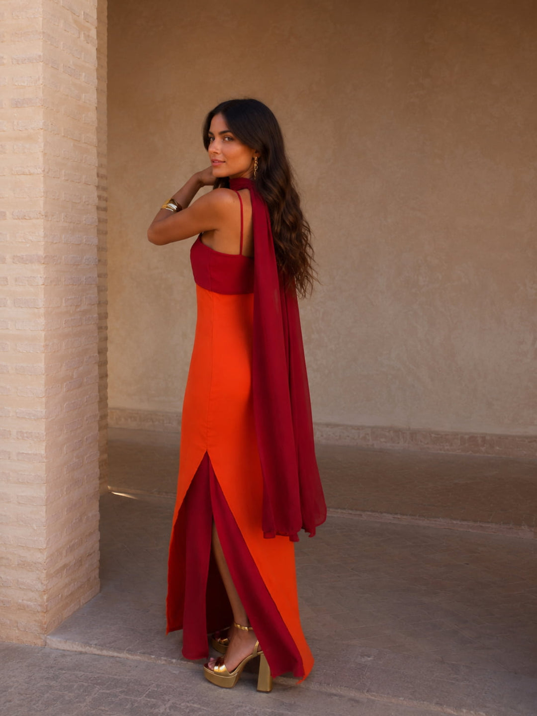 Bontle | Two-tone draped long dress