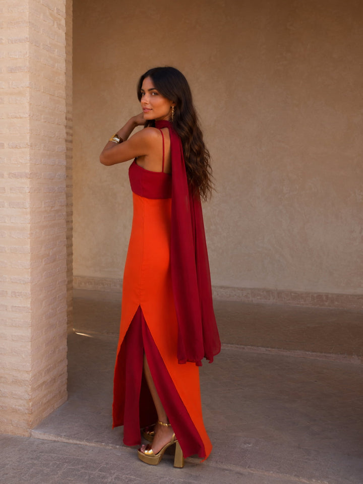 Bontle | Two-tone draped long dress