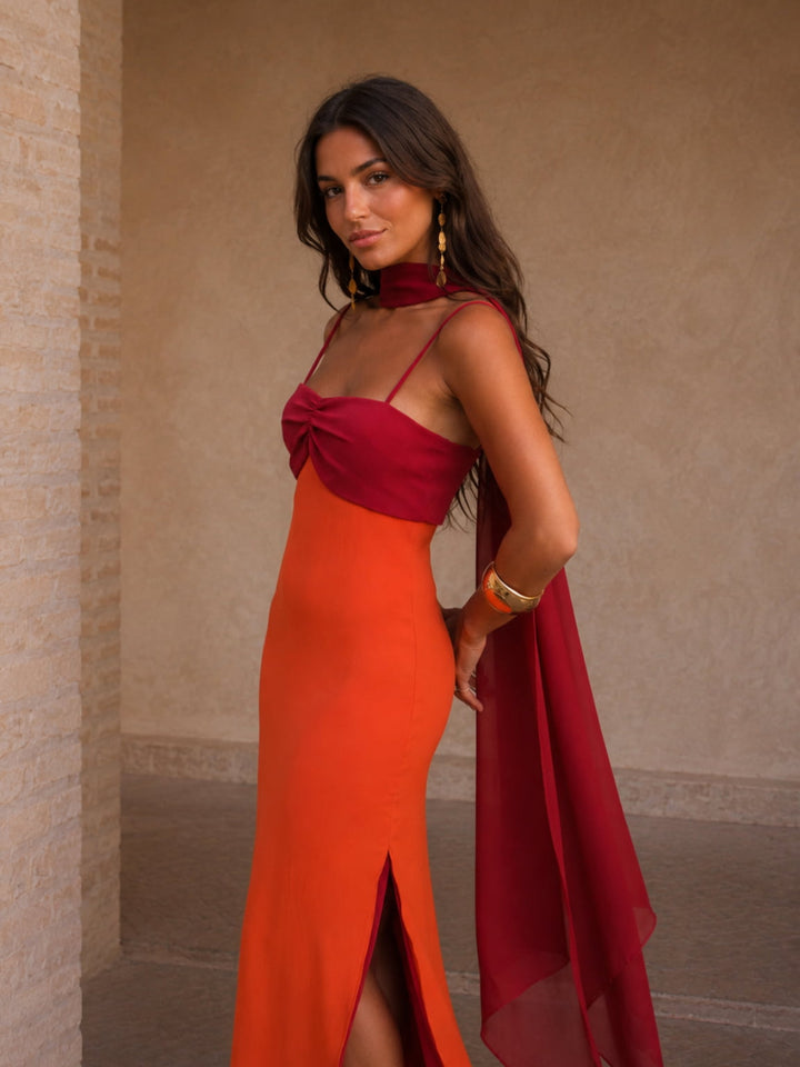 Bontle | Two-tone draped long dress