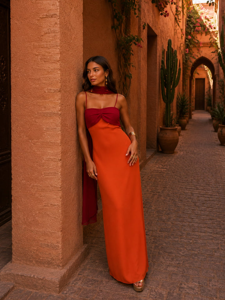 Bontle | Two-tone draped long dress