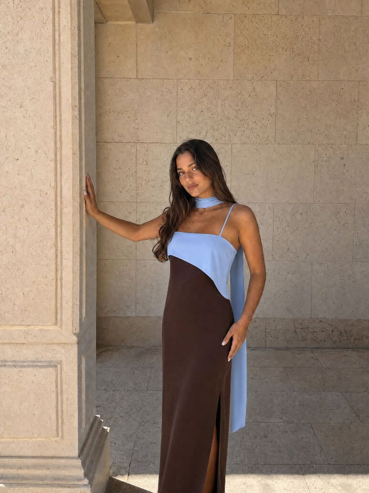 Ayanda | Two-tone draped long dress