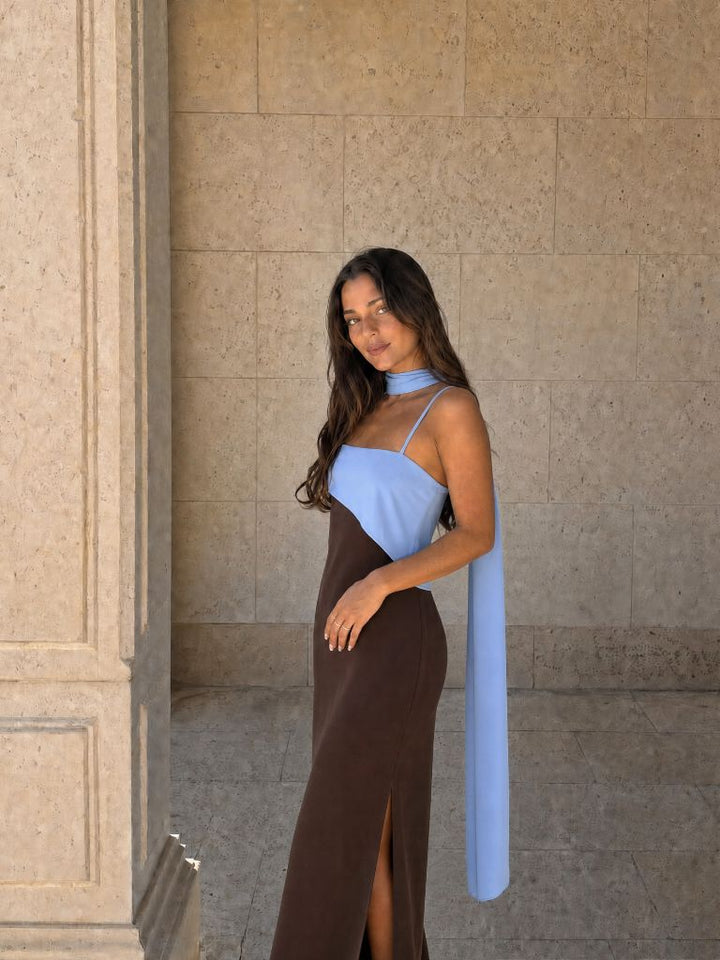 Ayanda | Two-tone draped long dress
