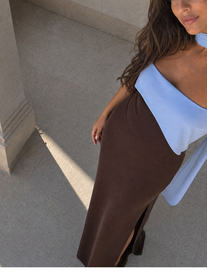 Ayanda | Two-tone draped long dress